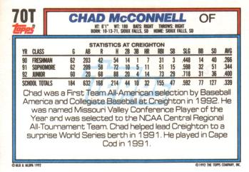 1992 Topps Traded #70T Chad McConnell Back