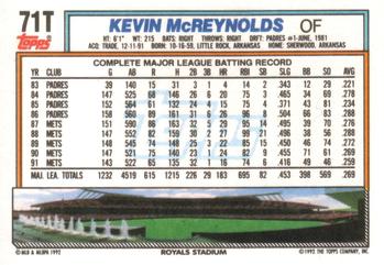 1992 Topps Traded #71T Kevin McReynolds Back