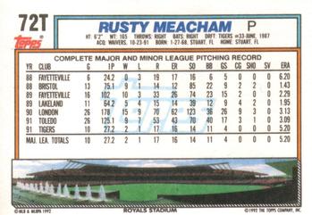1992 Topps Traded #72T Rusty Meacham Back