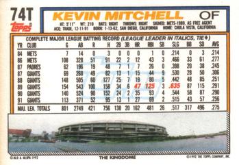 1992 Topps Traded #74T Kevin Mitchell Back