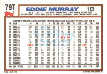 1992 Topps Traded #79T Eddie Murray Back