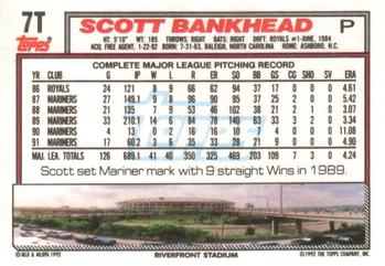 1992 Topps Traded #7T Scott Bankhead Back
