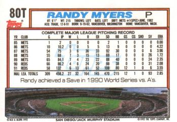 1992 Topps Traded #80T Randy Myers Back