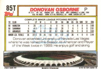 1992 Topps Traded #85T Donovan Osborne Back