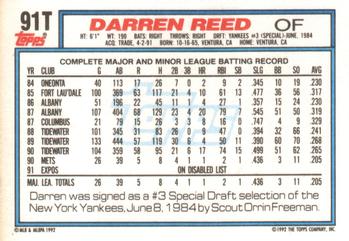 1992 Topps Traded #91T Darren Reed Back