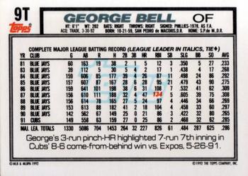 1992 Topps Traded #9T George Bell Back