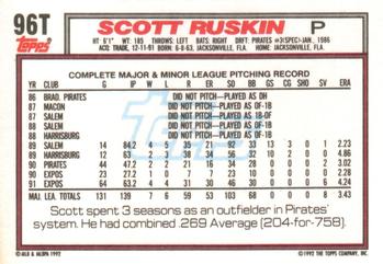 1992 Topps Traded #96T Scott Ruskin Back