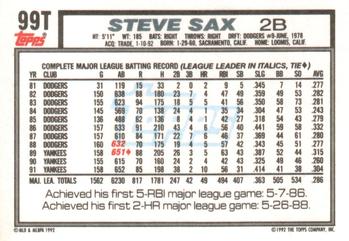 1992 Topps Traded #99T Steve Sax Back
