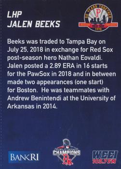 2019 BankRI/WEEI Pawtucket Red Sox World Series Champions Boston Red Sox #NNO Jalen Beeks Back