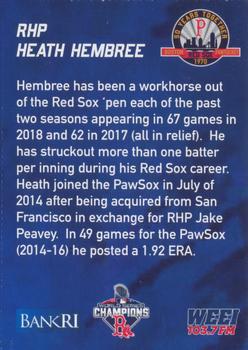 2019 BankRI/WEEI Pawtucket Red Sox World Series Champions Boston Red Sox #NNO Heath Hembree Back