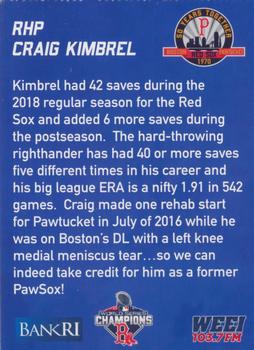2019 BankRI/WEEI Pawtucket Red Sox World Series Champions Boston Red Sox #NNO Craig Kimbrel Back