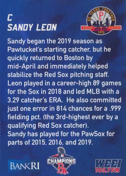 2019 BankRI/WEEI Pawtucket Red Sox World Series Champions Boston Red Sox #NNO Sandy Leon Back