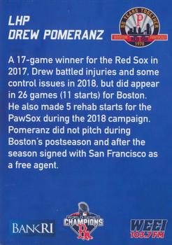2019 BankRI/WEEI Pawtucket Red Sox World Series Champions Boston Red Sox #NNO Drew Pomeranz Back