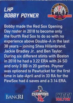 2019 BankRI/WEEI Pawtucket Red Sox World Series Champions Boston Red Sox #NNO Bobby Poyner Back