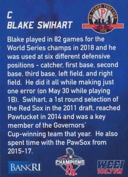 2019 BankRI/WEEI Pawtucket Red Sox World Series Champions Boston Red Sox #NNO Blake Swihart Back