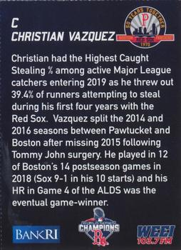 2019 BankRI/WEEI Pawtucket Red Sox World Series Champions Boston Red Sox #NNO Christian Vazquez Back