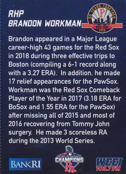 2019 BankRI/WEEI Pawtucket Red Sox World Series Champions Boston Red Sox #NNO Brandon Workman Back