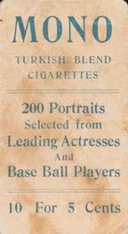 1911 Mono Cigarettes Baseball (T217) #NNO Elmer Criger Back