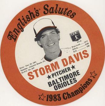 1983 English's Chicken Baltimore Orioles Lids #NNO Storm Davis Front