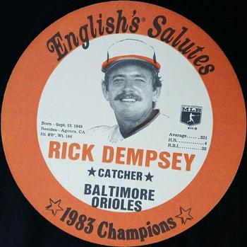 1983 English's Chicken Baltimore Orioles Lids #NNO Rick Dempsey Front