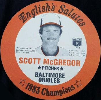 1983 English's Chicken Baltimore Orioles Lids #NNO Scott McGregor Front