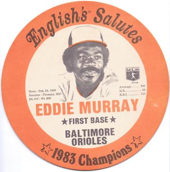 1983 English's Chicken Baltimore Orioles Lids #NNO Eddie Murray Front
