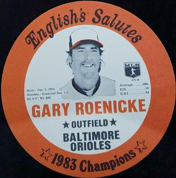 1983 English's Chicken Baltimore Orioles Lids #NNO Gary Roenicke Front