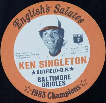 1983 English's Chicken Baltimore Orioles Lids #NNO Ken Singleton Front