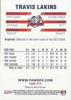 2019 Choice Pawtucket Red Sox #13 Travis Lakins Back