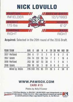 2019 Choice Pawtucket Red Sox #15 Nick Lovullo Back