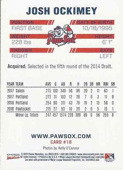 2019 Choice Pawtucket Red Sox #18 Josh Ockimey Back