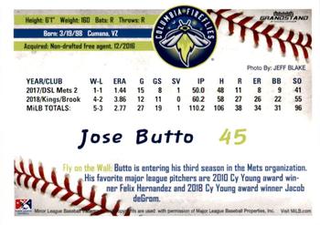 2019 Grandstand Columbia Fireflies #NNO Jose Butto Back