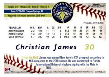 2019 Grandstand Columbia Fireflies #NNO Christian James Back