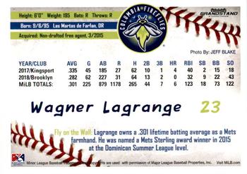 2019 Grandstand Columbia Fireflies #NNO Wagner Lagrange Back
