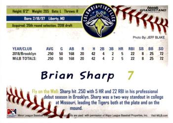 2019 Grandstand Columbia Fireflies #NNO Brian Sharp Back