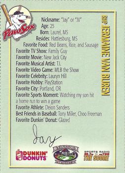 2006 Dunkin' Donuts NESN Pawtucket Red Sox #NNO Jermaine Van Buren Back