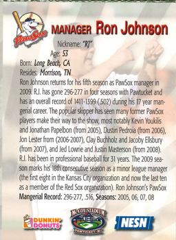 2009 Dunkin' Donuts NESN Pawtucket Red Sox #NNO Ron Johnson Back