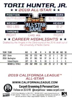 2019 Choice California League All-Star Game #6 Torii Hunter Jr. Back
