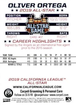 2019 Choice California League All-Star Game #7 Oliver Ortega Back