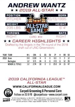 2019 Choice California League All-Star Game #9 Andrew Wantz Back