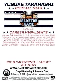 2019 Choice California League All-Star Game #12 Yusuke Takahashi Back