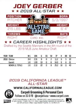 2019 Choice California League All-Star Game #35 Joey Gerber Back