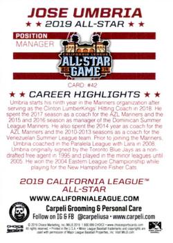 2019 Choice California League All-Star Game #42 Jose Umbria Back
