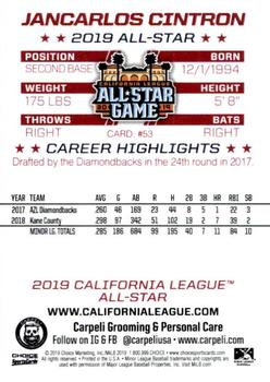 2019 Choice California League All-Star Game #53 Jancarlos Cintron Back