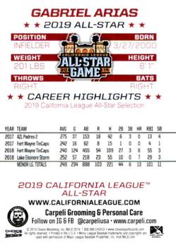 2019 Choice California League All-Star Game #NNO Gabriel Arias Back