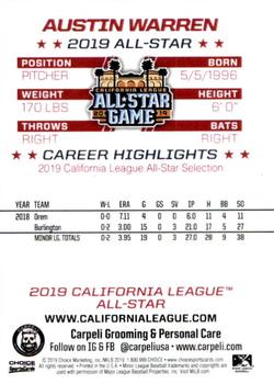 2019 Choice California League All-Star Game #NNO Austin Warren Back