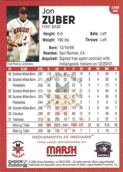 2002 Choice Marsh America's Game Indianapolis Indians #5 Jon Zuber Back