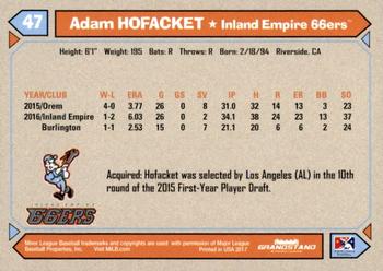 2017 Grandstand Inland Empire 66ers #NNO Adam Hofacket Back