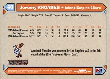 2017 Grandstand Inland Empire 66ers #NNO Jeremy Rhoades Back