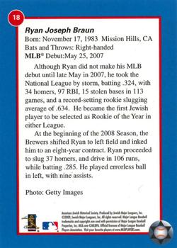 2009 Jewish Major Leaguers Record-Setters Edition #18 Ryan Braun Back